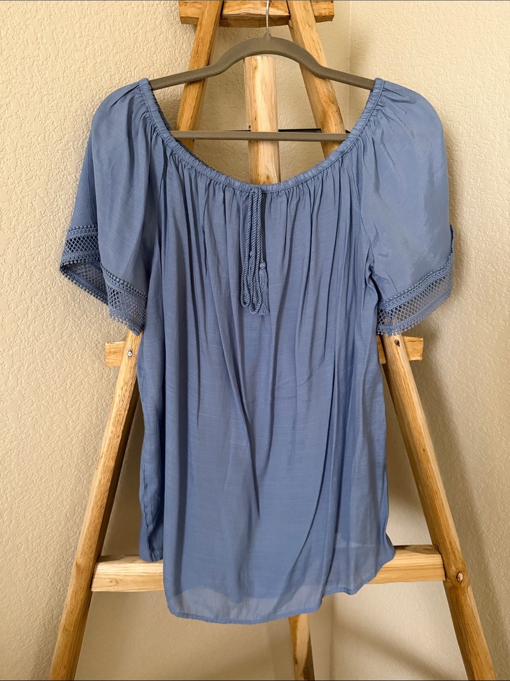 Harve Benard Dusty Blue Off-Shoulder Peasant Blouse